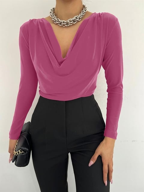 Yakası Drapeli Sendy Bluz   -Pembe