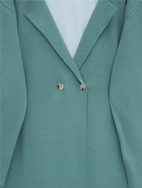 Yakası Kürklü Çift Düğmeli Uzun Triko Hırka -Mint-Hırka-295-2407-R24