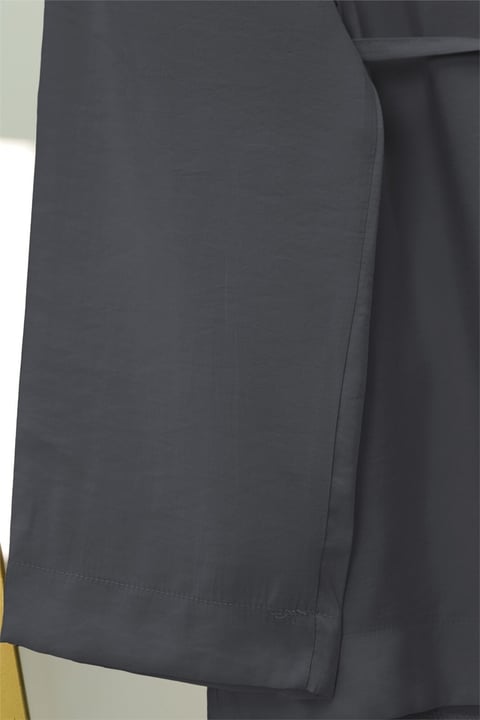 Yakası Taşlı Belden Bağlamalı Pantolonlu Takım -Füme-Takım-414-5524-R18