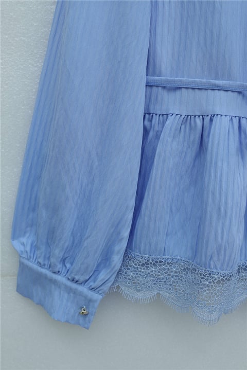 Yakası Ve Beli Bağlamalı Eteği Dantelli Pliseli Krep Takım  -Bebe Mavi-Takım-398-22032-R32