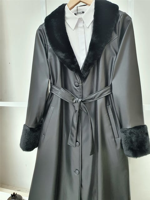 Yakası ve Kol Manşeti Soft Peluş Deri Kap -Siyah-Trençkot-197-4806-R01