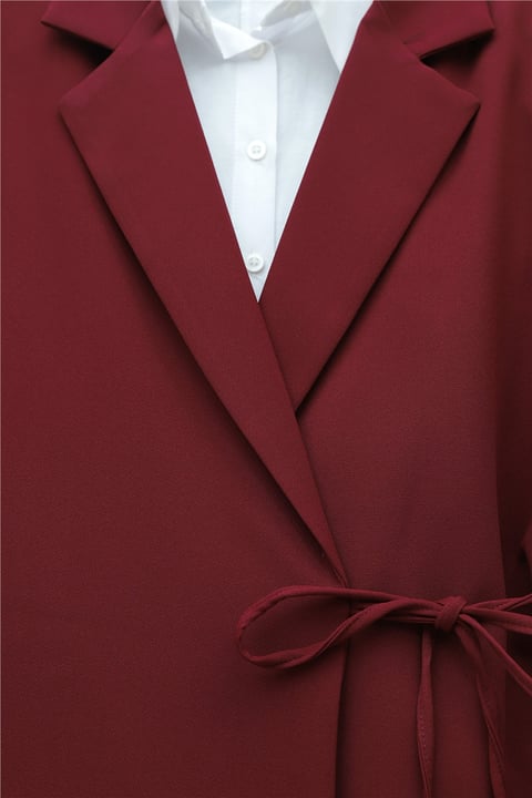 Yandan Bağcıklı Arkası Yırtmaçlı Astarlı Double Krep Ceket -Bordo-Ceket-418-1915-R04