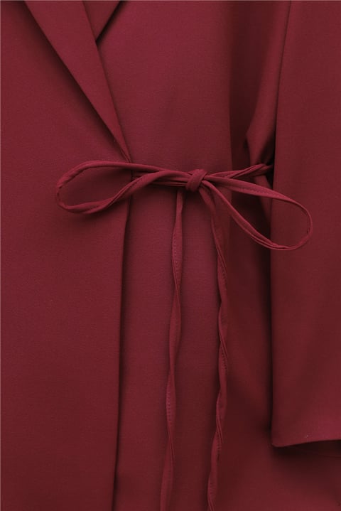 Yandan Bağcıklı Arkası Yırtmaçlı Astarlı Double Krep Ceket -Bordo-Ceket-418-1915-R04