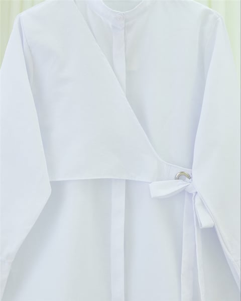 Yandan Bağlamalı Boydan Düğmeli Tunik -Beyaz-Tunik-223-3056-R02