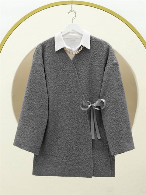 Yandan Bağlamalı Buklet Kimono  -Füme-Kimono&Kaftan-253-12961-R18