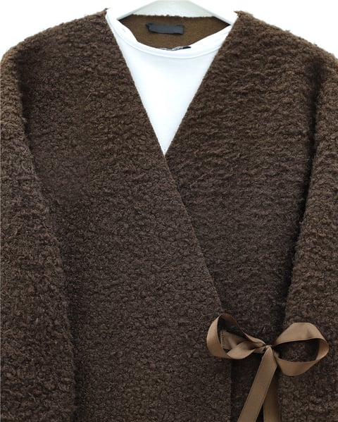 Ceket-Yandan Bağlamalı Buklet Kimono   -K. Kahve-253-12961-R54