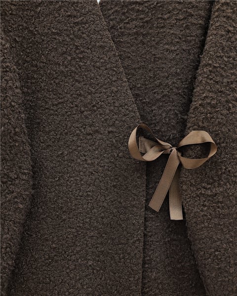 Ceket-Yandan Bağlamalı Buklet Kimono   -K. Kahve-253-12961-R54