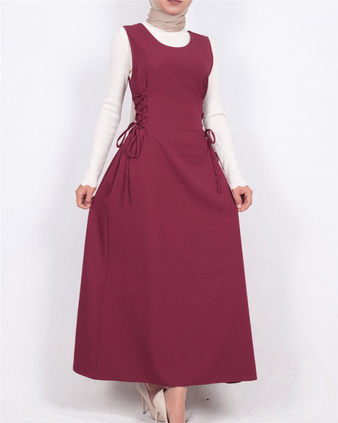 Yandan Bağlamalı Double Kumaş Jile  -Bordo-Elbise-111-61602-R04