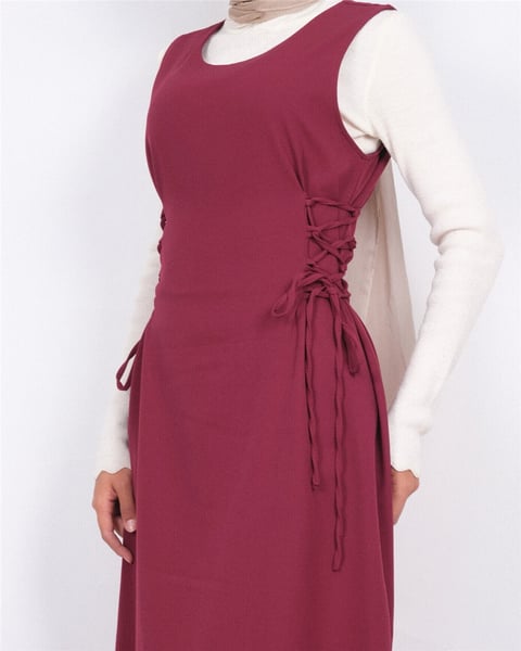 Yandan Bağlamalı Double Kumaş Jile  -Bordo-Elbise-111-61602-R04