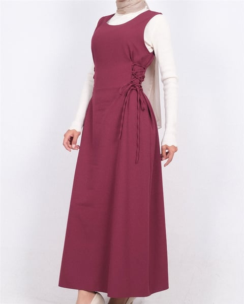 Yandan Bağlamalı Double Kumaş Jile  -Bordo-Elbise-111-61602-R04
