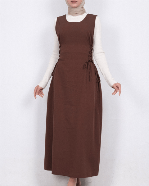 Yandan Bağlamalı Double Kumaş Jile  -Kahve-Elbise-111-61602-R15