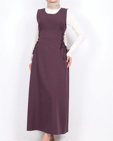 Yandan Bağlamalı Double Kumaş Jile  -Mürdüm-Elbise-111-61602-R09