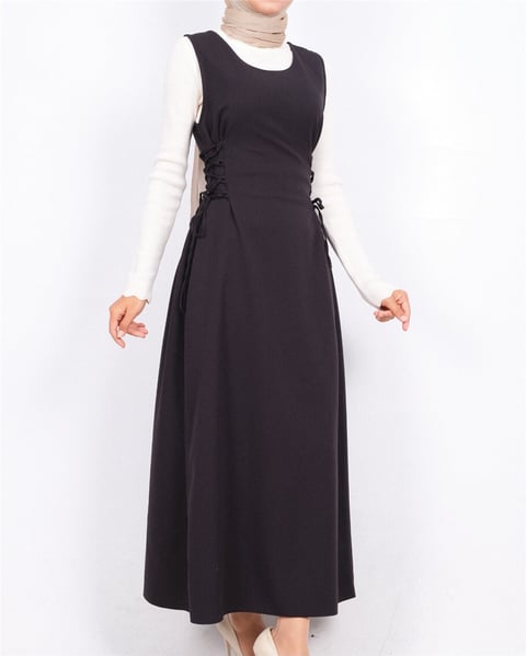 Yandan Bağlamalı Double Kumaş Jile  -Siyah-Elbise-111-61602-R01