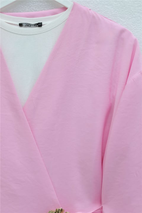 Yandan Çapraz Bağlamalı Tokalı Modal Tunik -Pembe-Tunik-111-50816-R20