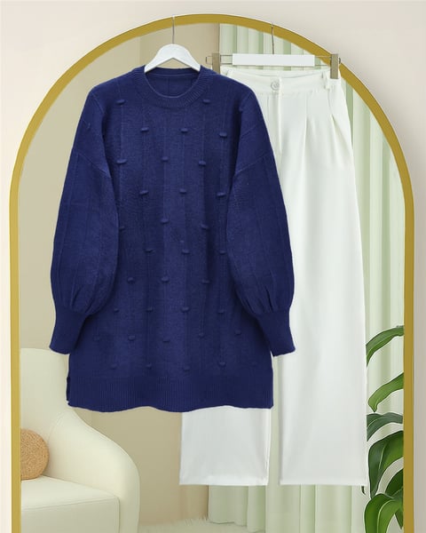 Yanı Yırtmaçlı Ponponlu Yumoş Triko Kazak -Laci-Kazak-295-4513-R03