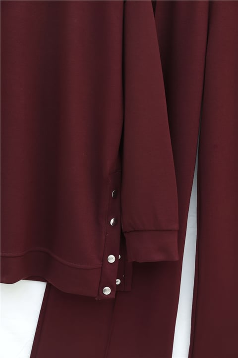 Yanları Çıtçıtlı Çimalı Pantolonlu Oyşo Takım  -Bordo-Takım-436-10060-R04