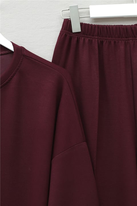 Yanları Çıtçıtlı Çimalı Pantolonlu Oyşo Takım  -Bordo-Takım-436-10060-R04