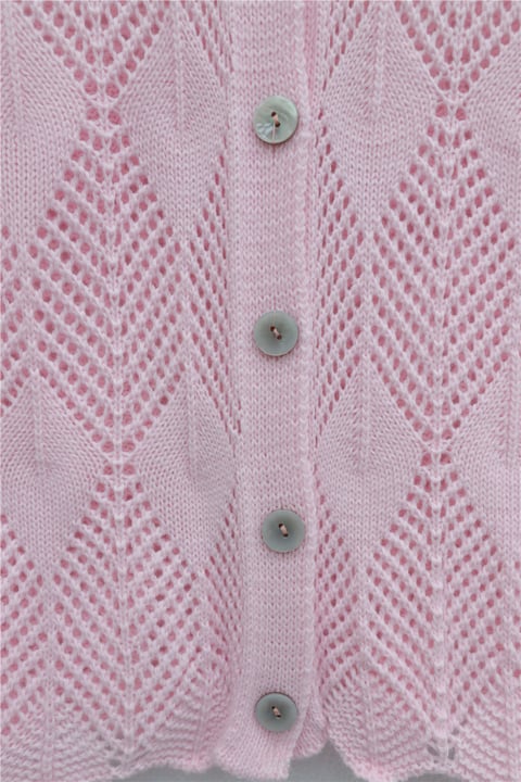 Yaprak Desenli Ajurlu Triko Hırka   -Pembe-Hırka-109-0999-R20