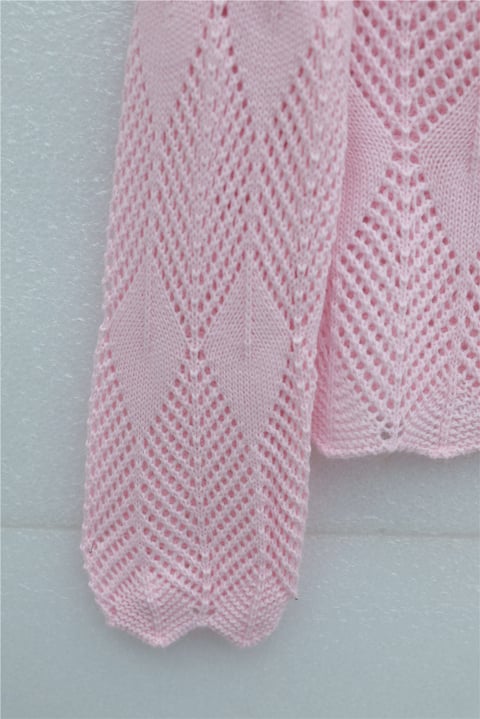 Yaprak Desenli Ajurlu Triko Hırka   -Pembe-Hırka-109-0999-R20