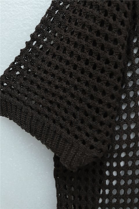 Yarasa Yarım Kol Ajurlu Triko Hırka  -Kahve-Hırka-109-0894-R15