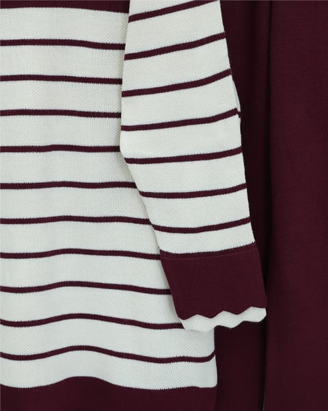 Yarım Boğazlı Çizgili Triko Takım -Bordo-Takım-295-4524-R04