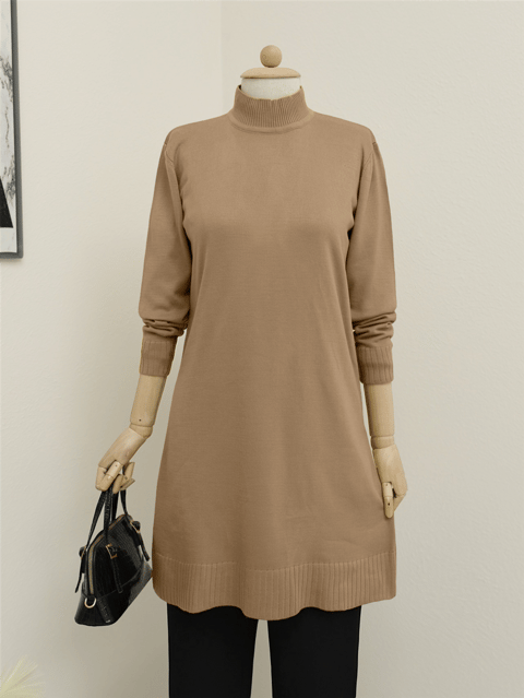 Triko Tunik-تونيك تريكو سادة بنصف رقبة -مينك-295-5434S-R23