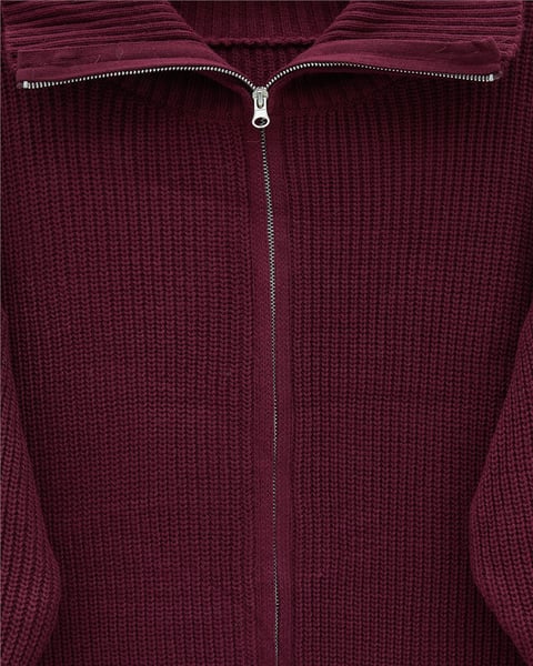 Yarım Boğazlı Fermuarlı Triko Hırka -Bordo-Hırka-109-0887-R04