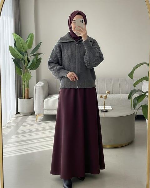 Yarım Boğazlı Fermuarlı Triko Hırka -Füme-Hırka-109-0887-R18