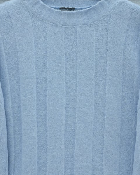 Yarım Boğazlı Şerit Desenli Yumoş Triko Kazak -Bebe Mavi-Kazak-109-0953-R32