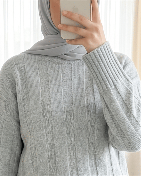 Yarım Boğazlı Şerit Desenli Yumoş Triko Kazak -Gri-Kazak-109-0953-R11