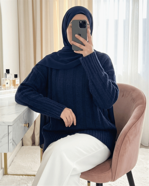 Yarım Boğazlı Şerit Desenli Yumoş Triko Kazak -Laci-Kazak-109-0953-R03