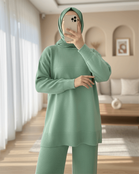 Yarım Boğazlı Triko Takım  -Mint-Takım-295-5430-R24
