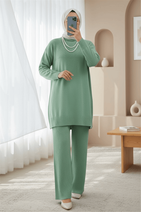 Yarım Boğazlı Triko Takım  -Mint-Takım-295-5430-R24