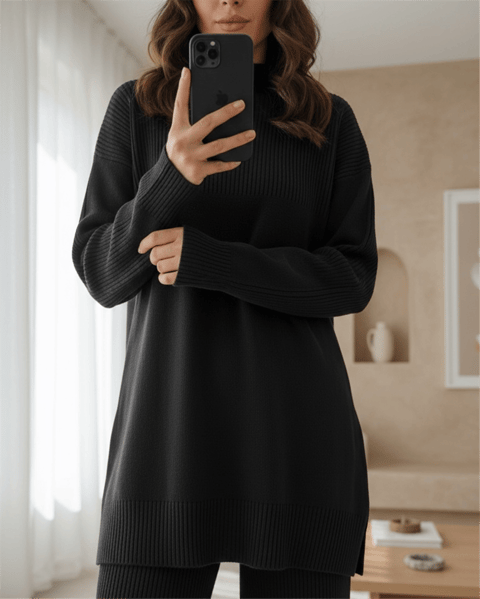 Yarım Boğazlı Triko Takım -Siyah-Triko Takım-295-5430-R01