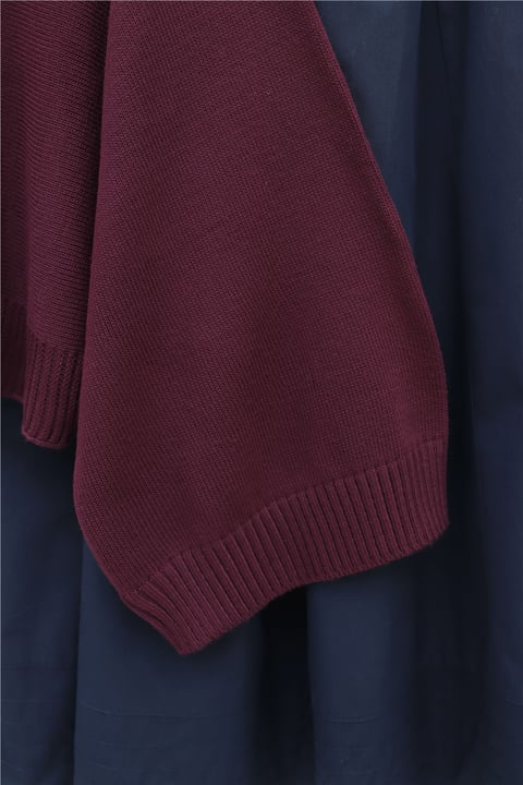 Yarım Boğazlı Yarasa Kol Etek Üstü Triko Kazak -Bordo-Kazak-109-0976-R04