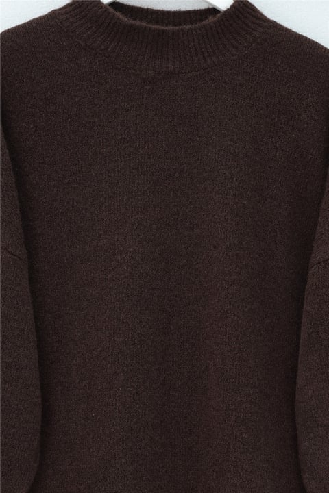 Yarım Boğazlı Yumoş Salaş Triko Kazak  -Kahve-Kazak-109-0965-R15