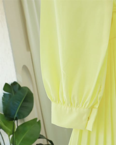 Yarım Düğmeli Beli Bağlamalı Piliseli Gömlek  -Açık Sarı-Gömlek-398-1034-R75