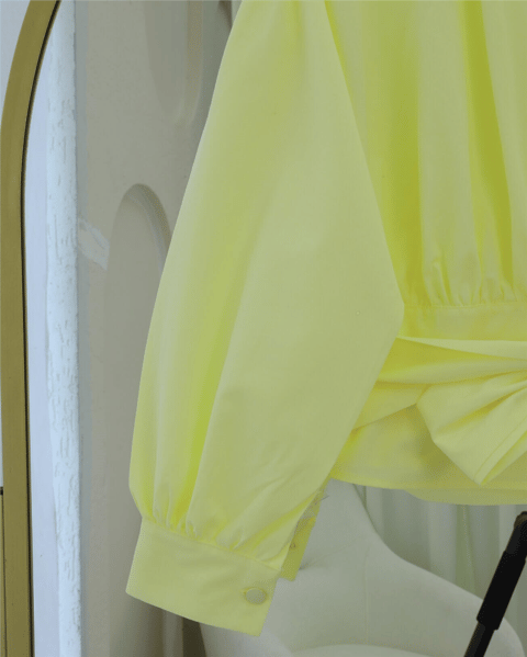 Yarım Düğmeli Beli Kuşaklı Poplin Gömlek -Açık Sarı-Gömlek-398-1049-R75