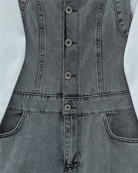 Yarım Düğmeli Cepli Kot Salopet -Füme-Tulum & Salopet-423-2150-R18