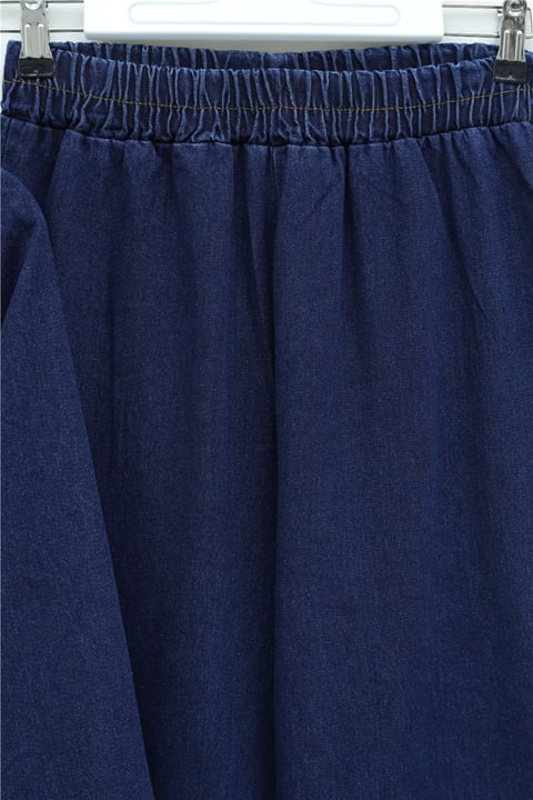 Yarım Düğmeli Önü Pliseli Beli Bağlamalı Pantolonlu Kot Takım   -Laci-Takım-349-202507-R03