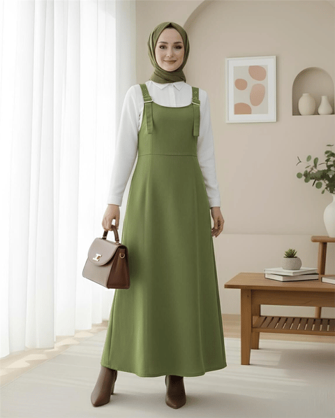 Yarım Fermuarlı Gabardin Jile  -Haki-Elbise-362-4289-R05