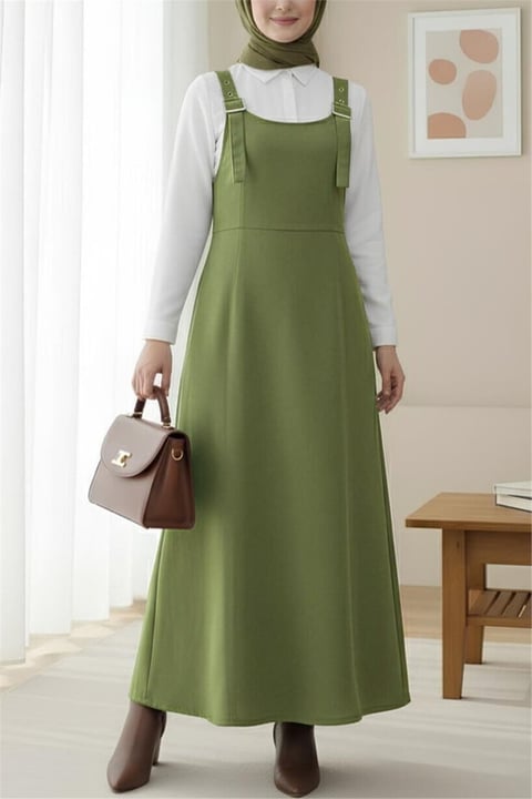 Yarım Fermuarlı Gabardin Jile  -Haki-Elbise-362-4289-R05