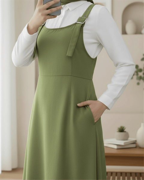 Yarım Fermuarlı Gabardin Jile  -Haki-Elbise-362-4289-R05
