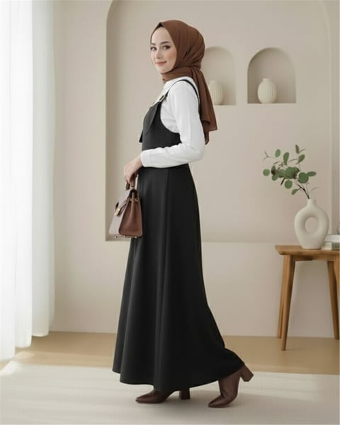 Yarım Fermuarlı Gabardin Jile  -Siyah-Elbise-362-4289-R01