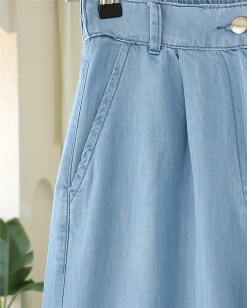 Yarım Lastikli Çift Cepli Bol Paça Kot Pantolon -Açık Mavi-Pantolon-417-16374-R25