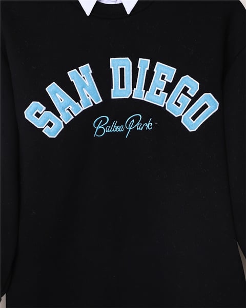 Yazı Nakışlı 3 İplik Sweat -Siyah-Sweatshirt-357-3049-R01