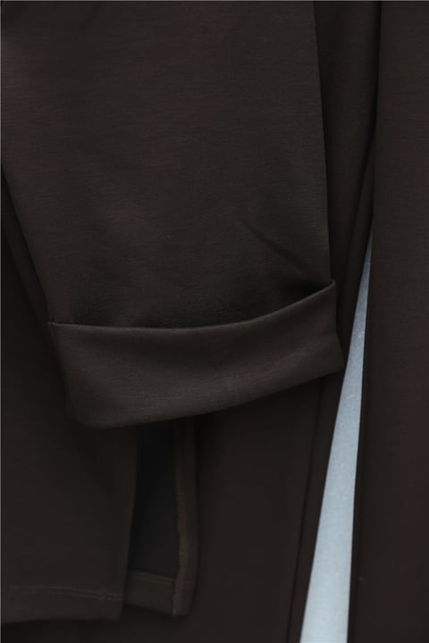 Yırtmaçlı Beli Bağcıklı Kolu Katlamalı Pantolonlu Oyşo Takım -K. Kahve-Takım-436-10061-R54