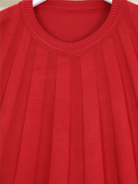 Yırtmaçlı Yelpaze Desenli Triko Tunik -Kırmızı-Triko Tunik-280-3190-R33