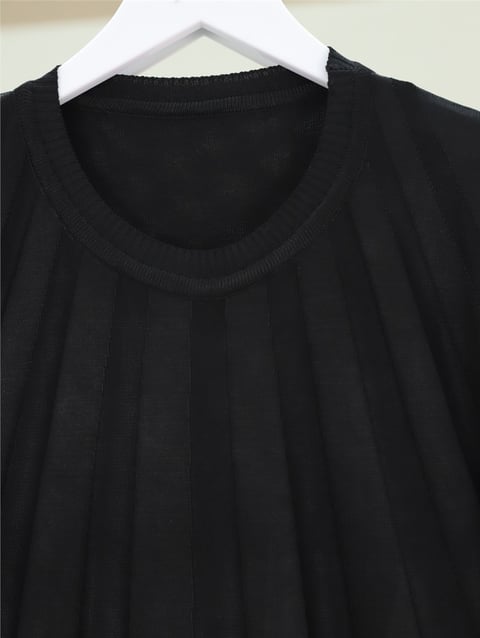 Yırtmaçlı Yelpaze Desenli Triko Tunik -Siyah-Triko Tunik-280-3190-R01