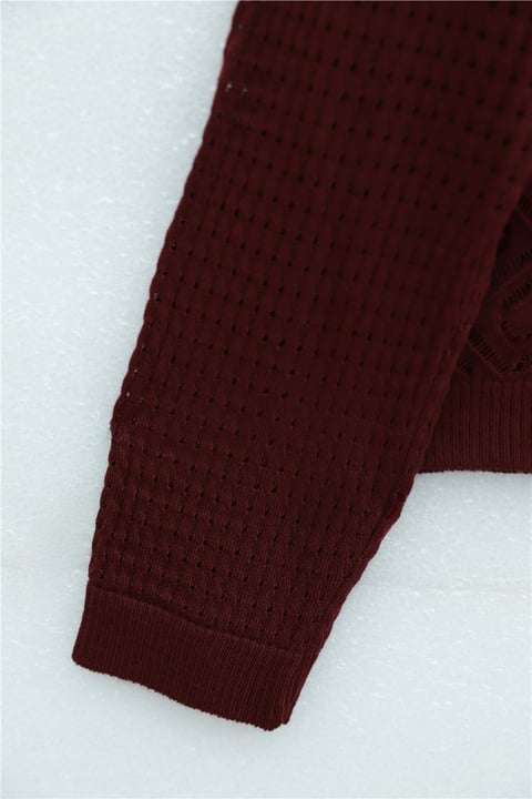 Yuvarlak Yaka Ajurlu Düğmeli Triko Hırka   -Bordo-Hırka-109-9210-R04